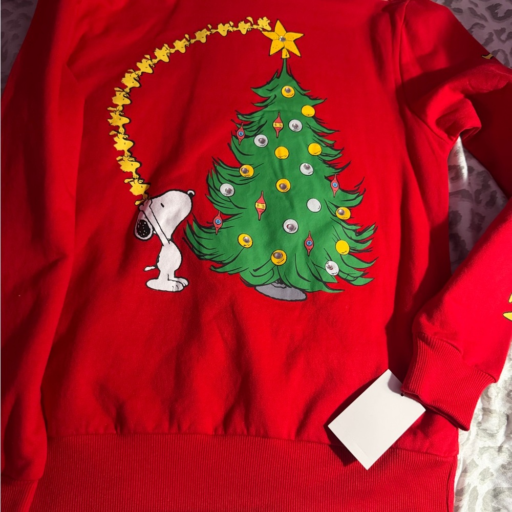 Red Christmas Sweatshirt with Snoopy and Tree